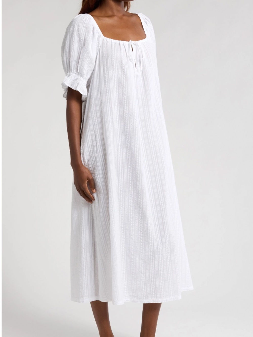 NORDSTROM Seersucker Nightgown Dress Beach Cover Up Cottagecore Small White
